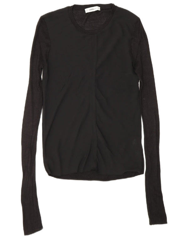 Zara Γυναικείο πουλόβερ με λαιμόκοψη UK 10 Small Black Viscose