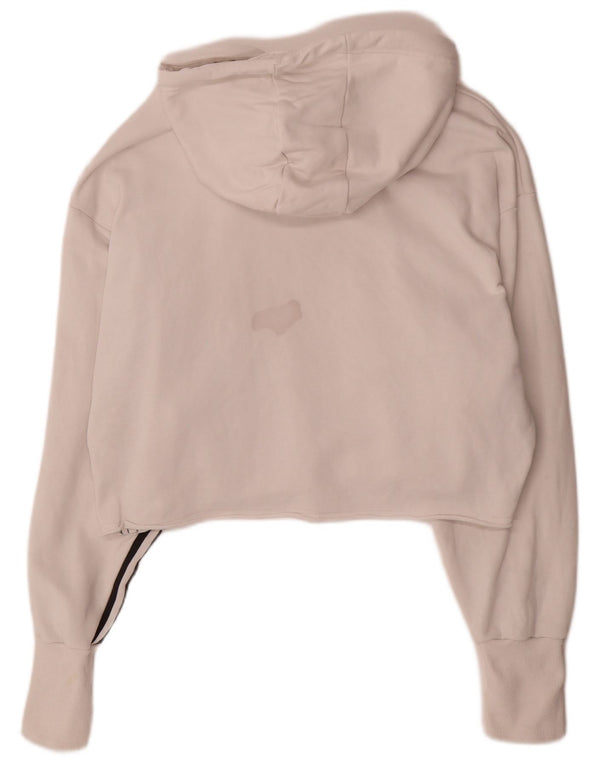 Adidas Womens Crop Graphic Oversized Hoodie Jumper UK 16 Large White Bomuld