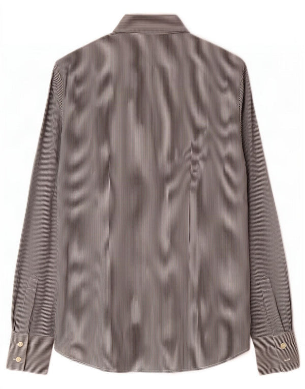 Benetton Blusa Camisera Con Volantes En La Parte Delantera UK 42 Mediano Negro Rayas Pintadas