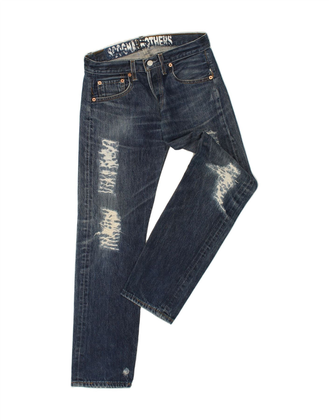 LEVI'S Womens Distressed Straight Jeans W28 L30 Navy Blue Vintage Levi's and Second-Hand Levi's from Messina Hembry 