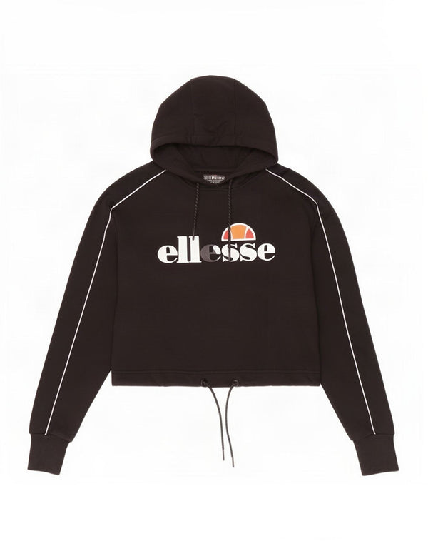 Ellesse Womens Oversized Crop Graphic Hoodie Pullover UK 4 XS Schwarz