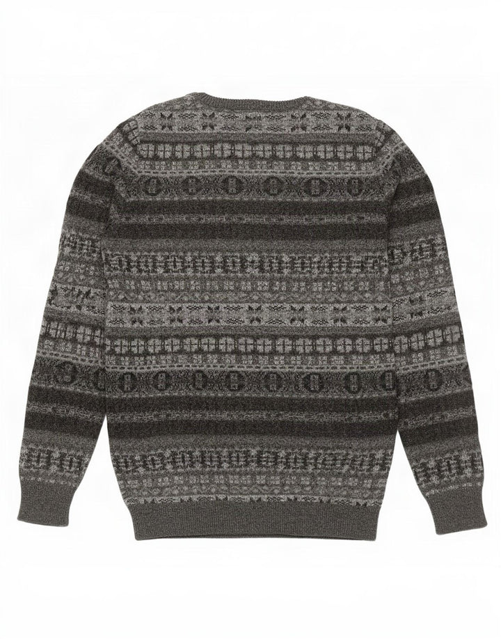 Marlboro Classics Mens Crew Neck Jumper Sweater 2XL Grey Fair Isle Wool
