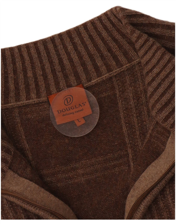 Douglas Herre Zip Neck Jumper Sweater Stor Brun Geometrisk