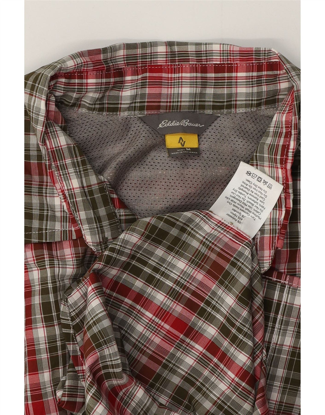 EDDIE BAUER Mens Short Sleeve Shirt Medium Khaki Check Polyester