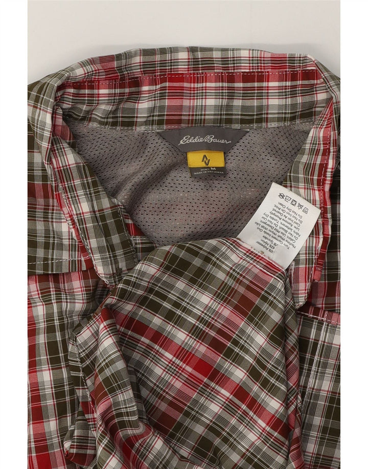 EDDIE BAUER Mens Short Sleeve Shirt Medium Khaki Check Polyester
