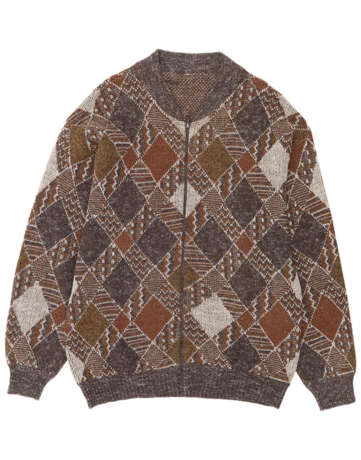 Vintage herre cardigan sweater med fuld lynlås Medium flerfarvet Argyle/Diamond