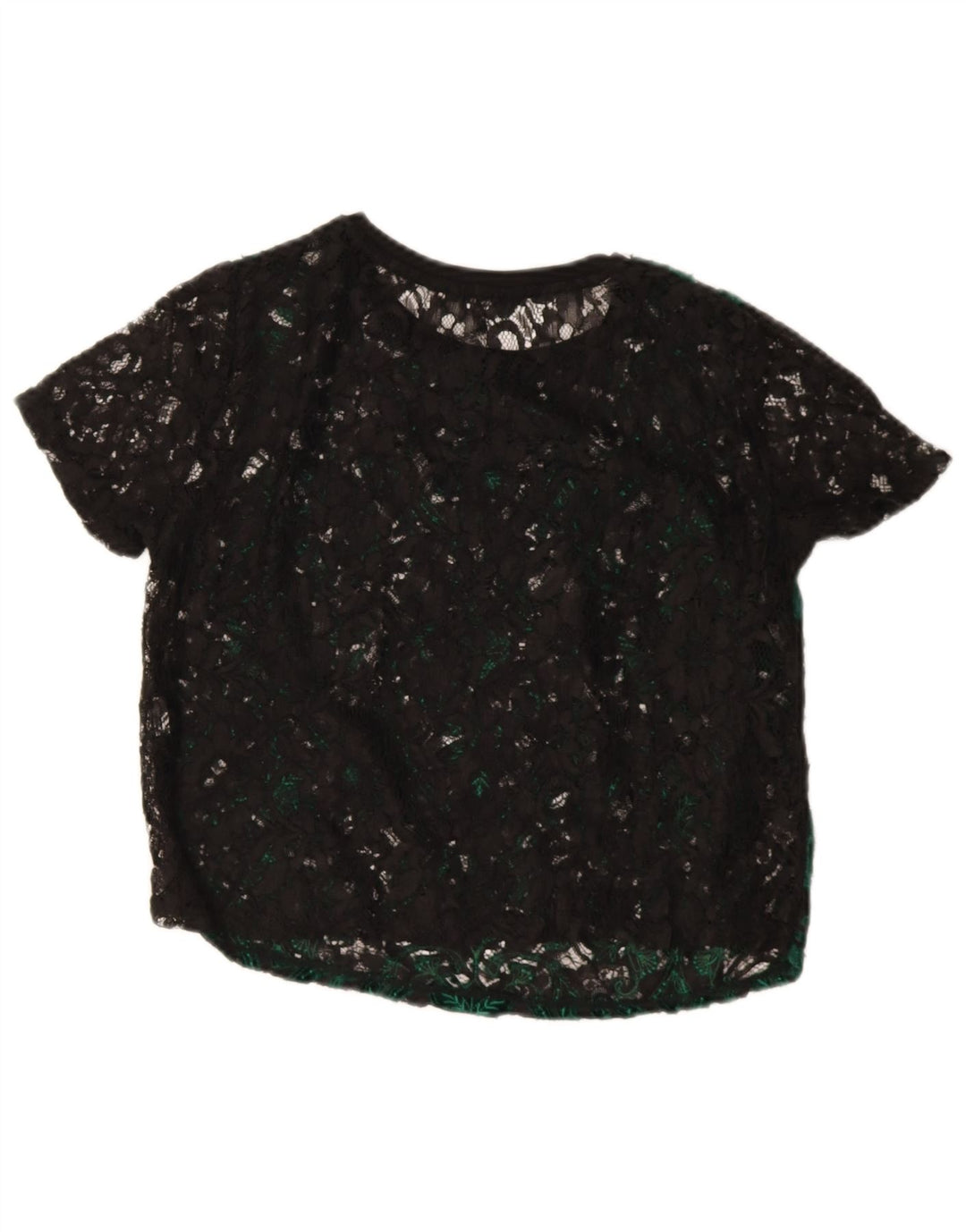 Zara Womens Crop Blouse Top UK 14 Medium Green Paisley
