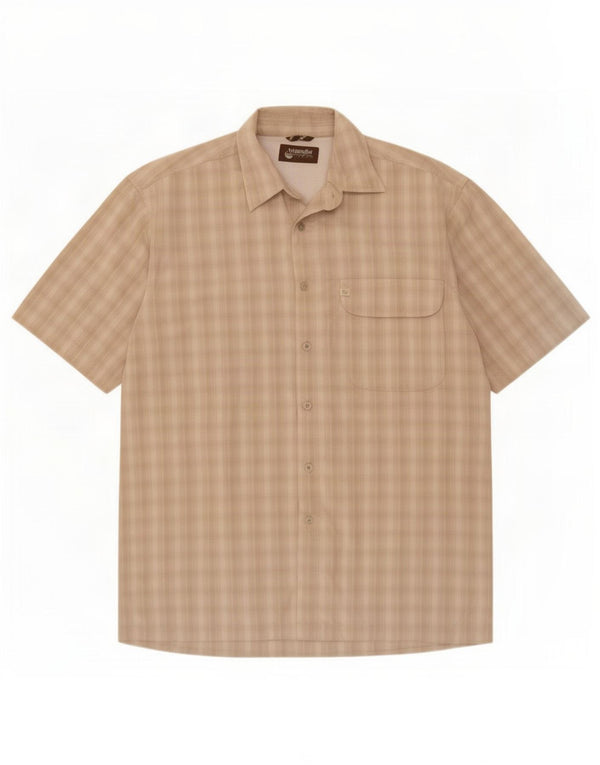 Wrangler Mens Short Sleeve Shirt Medium Beige Check Rayon