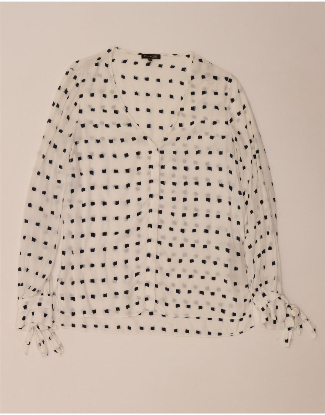 Massimo Dutti Dame Langærmet Bluse Top EU 36 XS Hvid Plettet