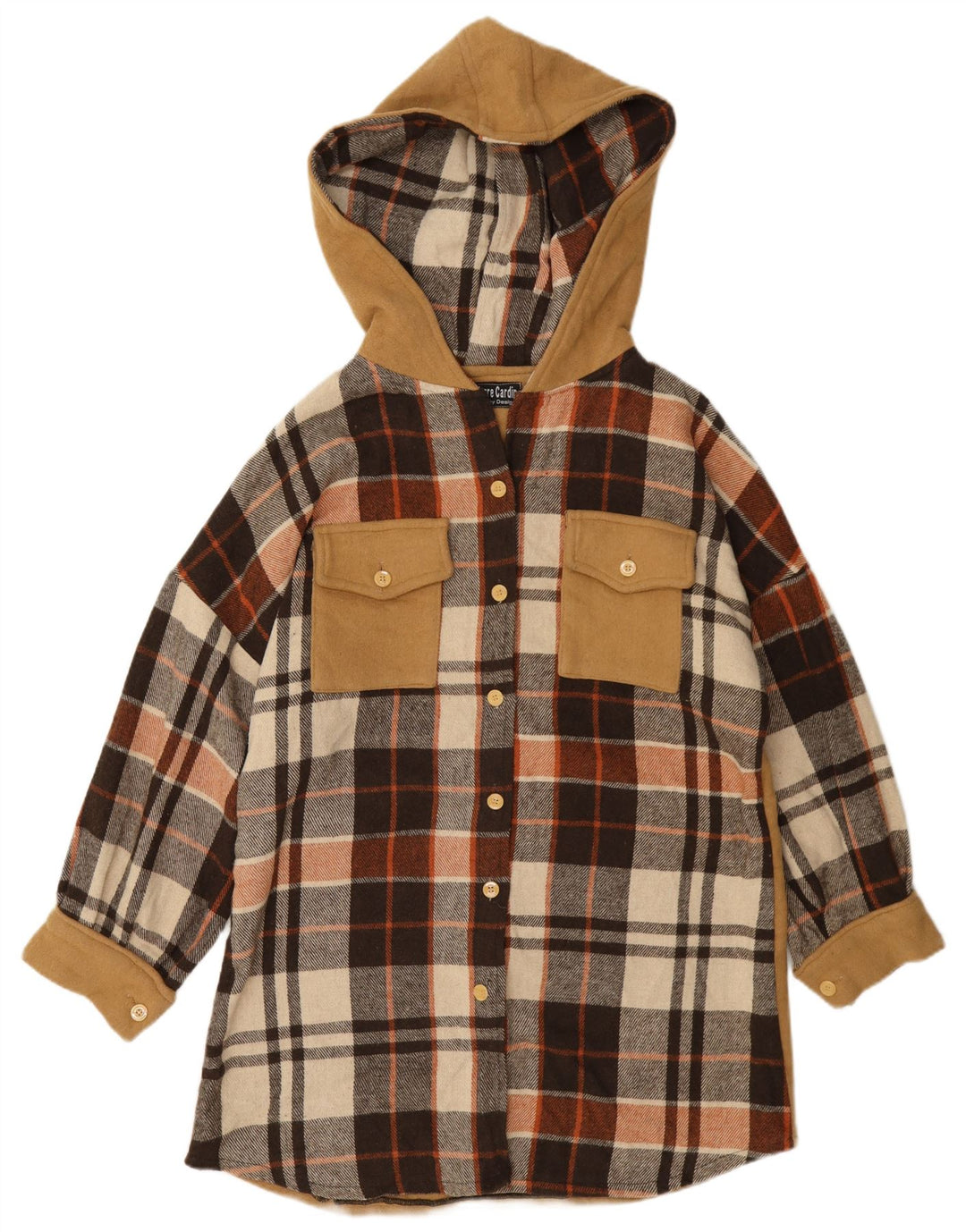 Pierre Cardin Womens Overshirt Flannel Shirt UK 14 Medium Brown Gingham