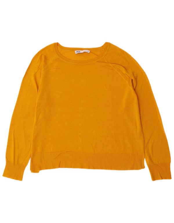Zara Womens Boat Neck Jumper Sweater UK 16 Large Yellow