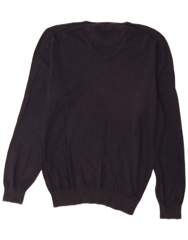 Massimo Dutti Maglione da uomo con scollo a V grande in cotone blu navy
