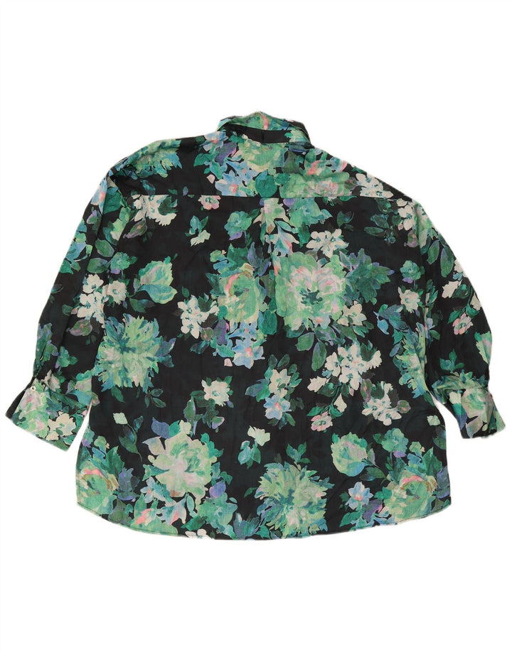 Zara Womens Oversized Shirt Blouse UK 16 Large Green Floral Polyester