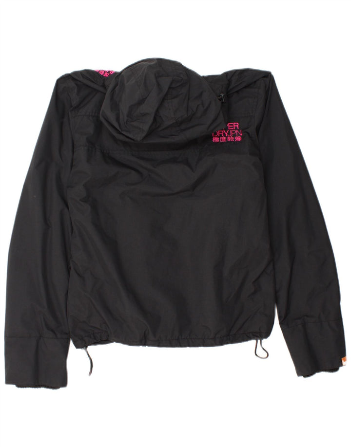 Superdry Womens Hooded Windbreaker Jacket UK 14 Large Black Nylon