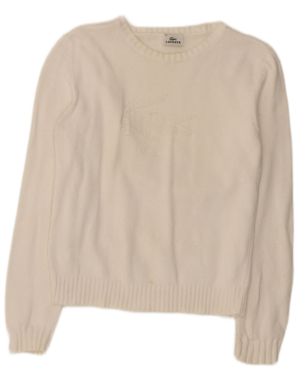 Lacoste Womens Graphic Boat Neck Jumper Pull Taille 42 Grand Coton Blanc