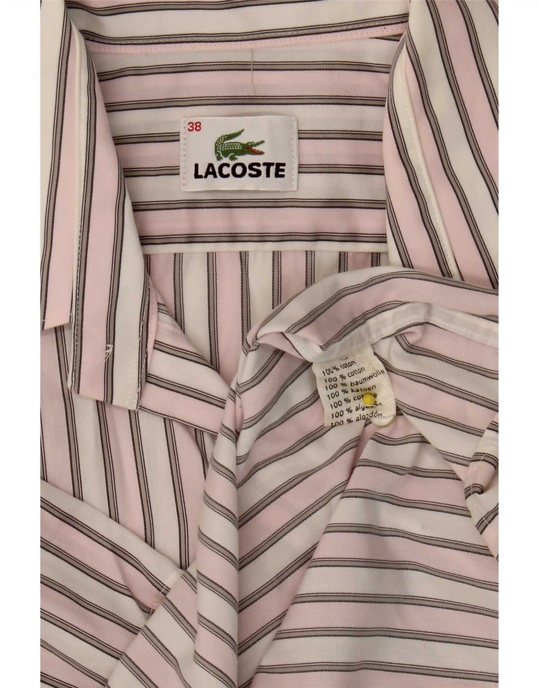 Lacoste Mens Short Sleeve Shirt Size 38 Medium Pink Striped Cotton