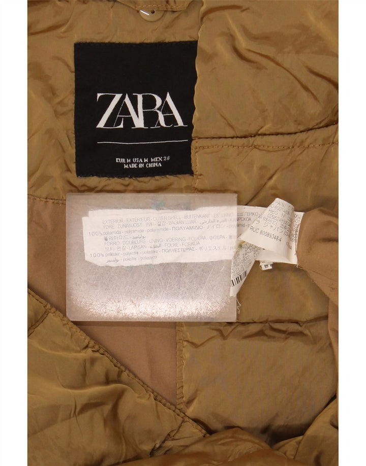 Zara Womens Hooded Oversized Padded Jacket UK 14 Medium Khaki Polyamide