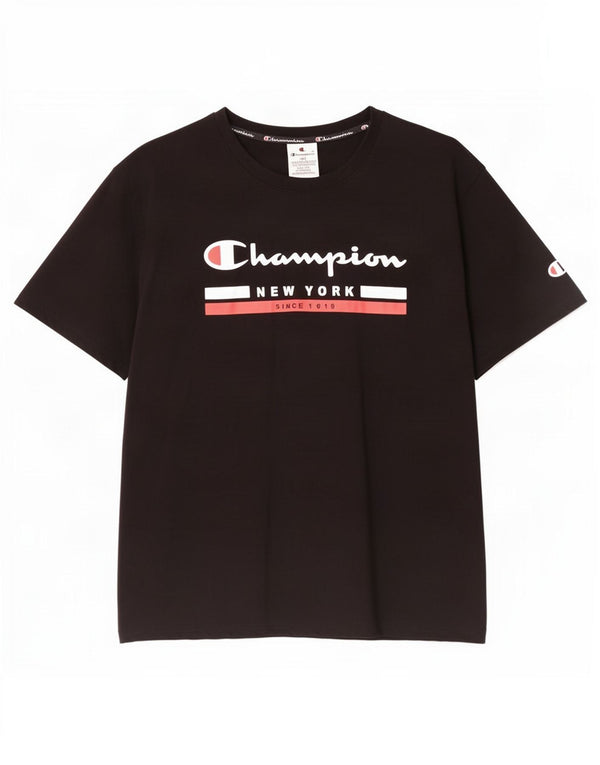 Champion Dame Grafisk T-Shirt Top UK 20 2XL Sort Bomuld