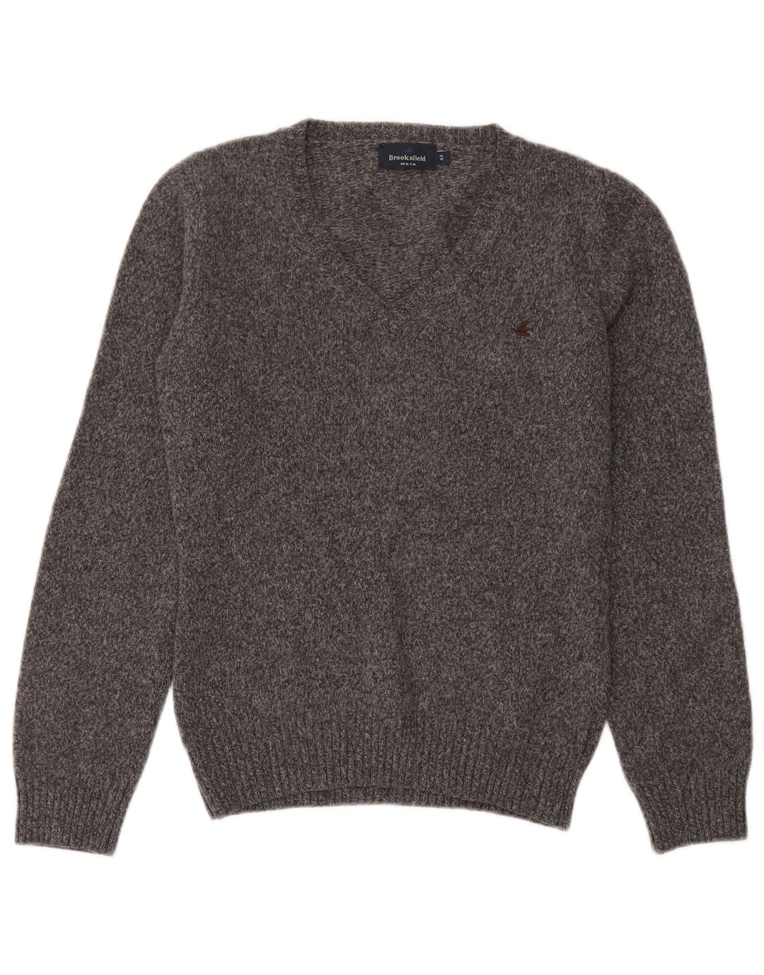 Brooksfield Womens V-Neck Jumper Sweater IT 42 Medium Grey Flecked Wool