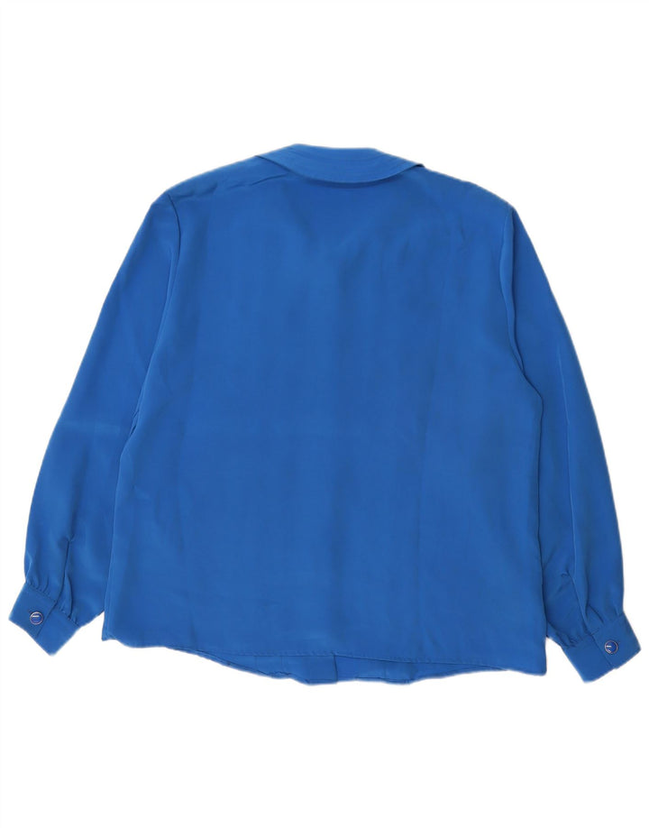 Vintage dameskjorte bluse UK 14 Stor blå polyester