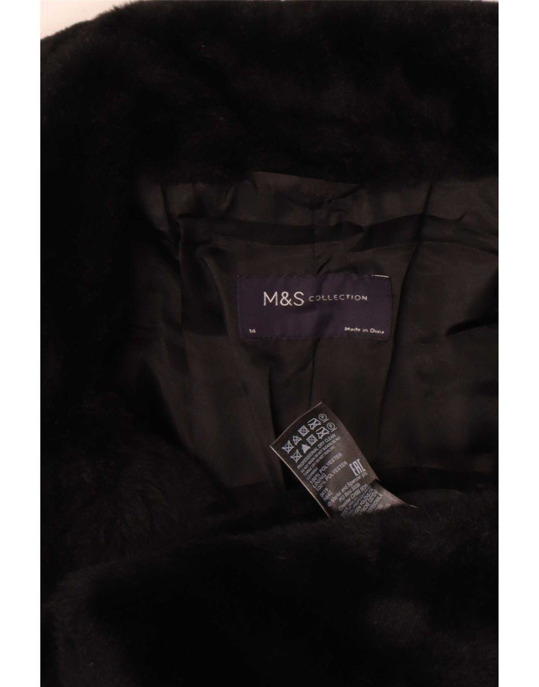 Marks & Spencer Womens Faux Fur Jacket UK 14 Medium Black Polyester