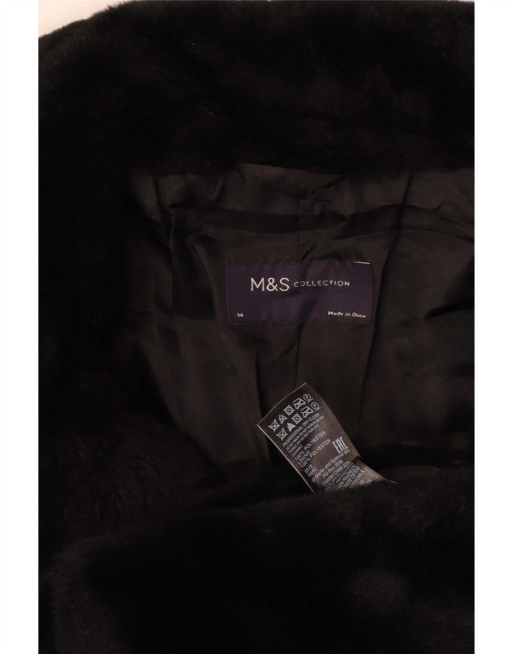 Marks & Spencer Womens Faux Fur Jacket UK 14 Medium Black Polyester