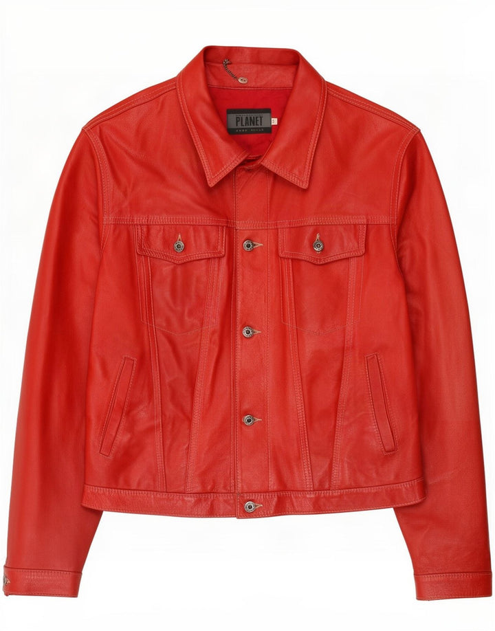 Planet Mens Leather Jacket IT 54 2XL Red