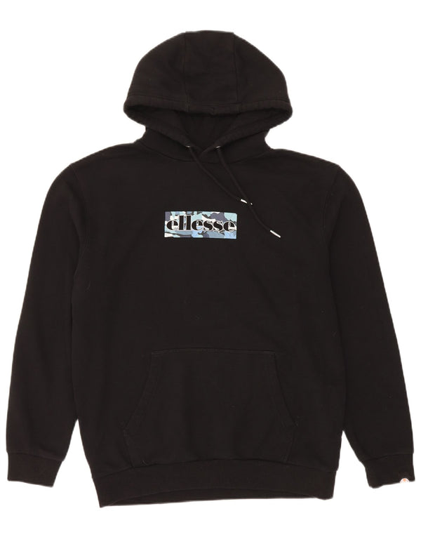Ellesse Womens Graphic Hoodie Jumper UK 14 Large Black Cotton Sports