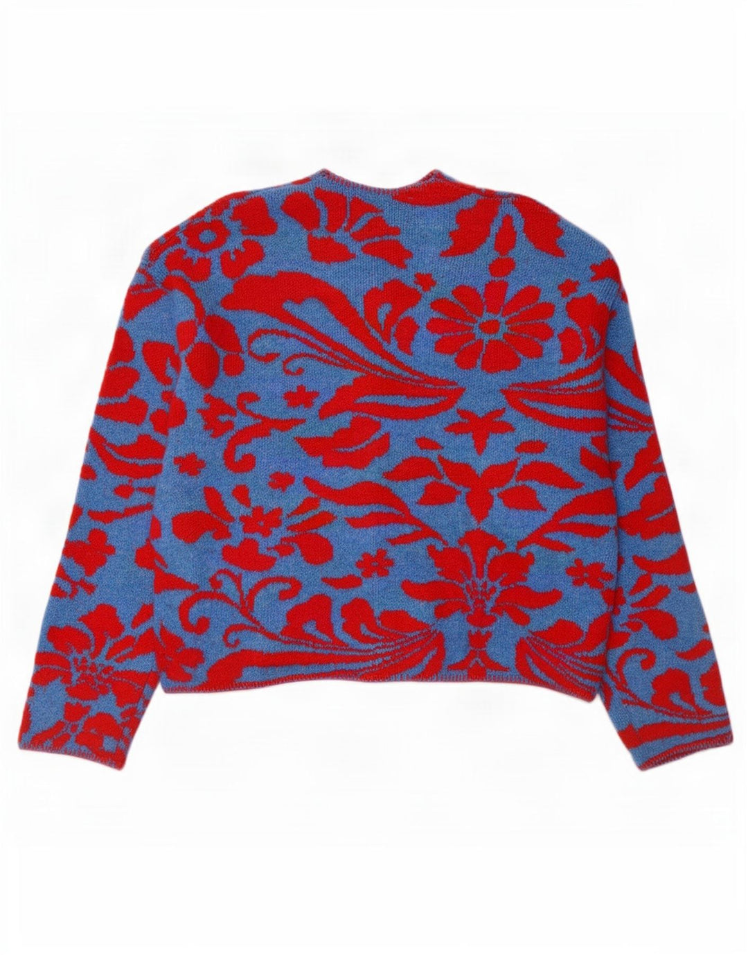 Zara Cardigan Femme Pull UK 14 Bleu Moyen Floral Polyester