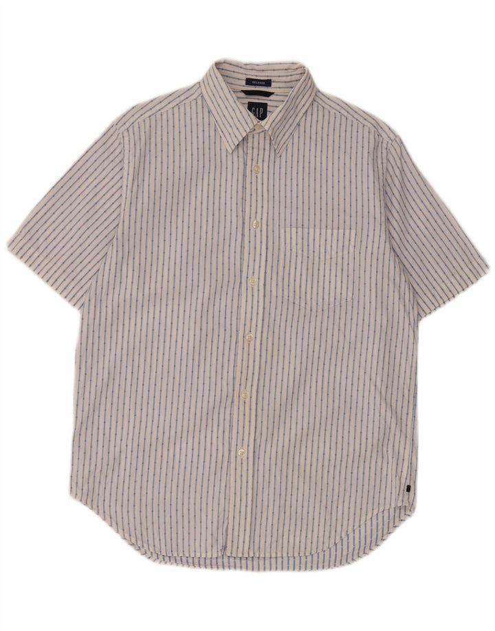 Gap Mens Short Sleeve Relaxed Fit Shirt Medium White Striped Cotton