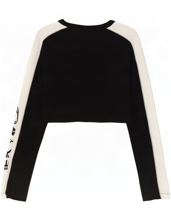 Adidas Γυναικείο Crop Graphic Μακρυμάνικο UK 6 XS Μαύρο βαμβακερό χρώμα