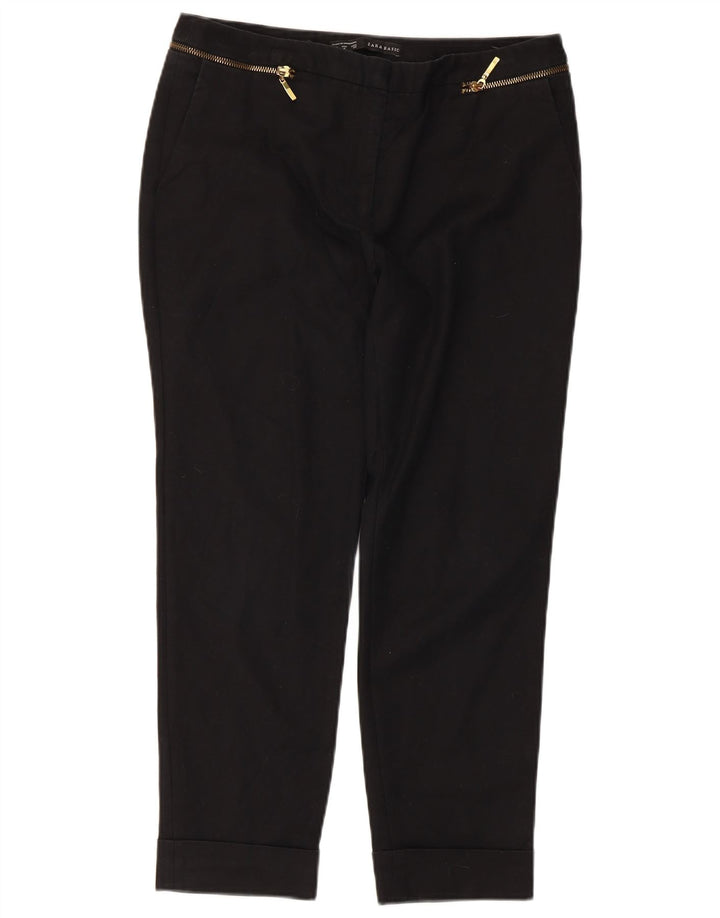 Zara Dame Cropped Trousers EU 40 Medium W30 L24 Sort Bomuld