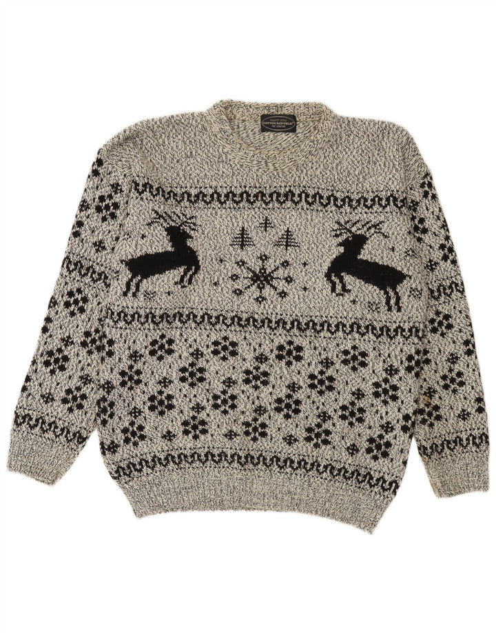 Cotton Republic Pull Col Rond Homme Gris Moyen Fair Isle