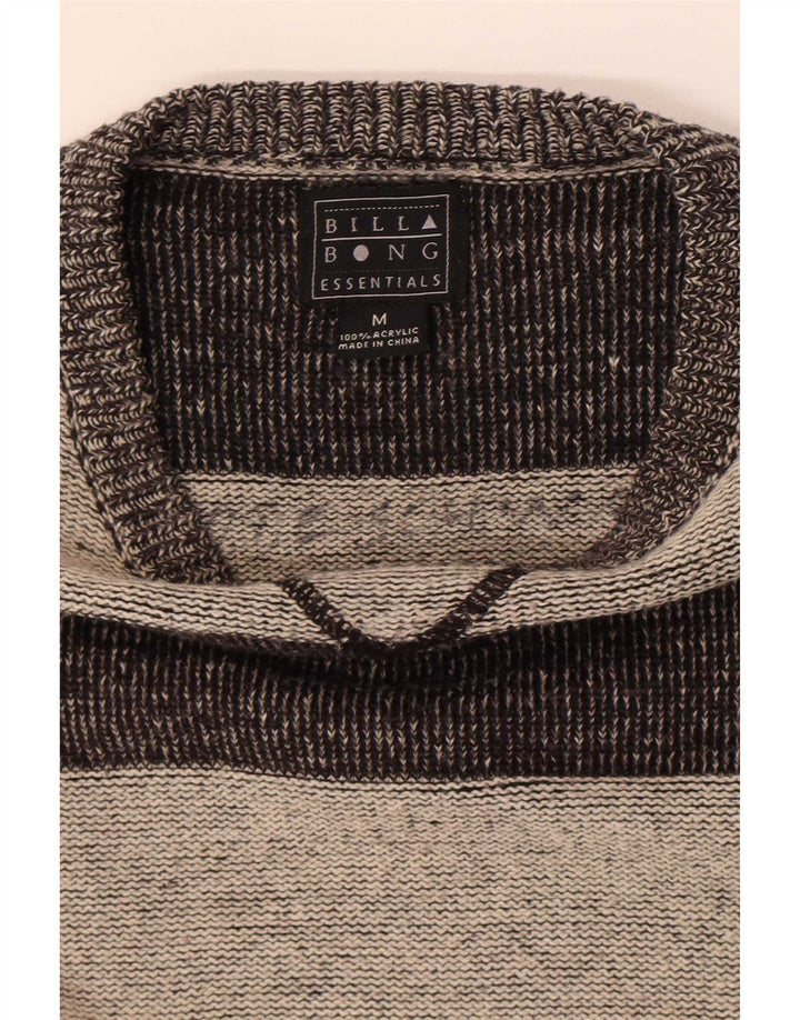Billabong Mens Boat Neck Jumper Sweater Medium Grey Striped Acrylic