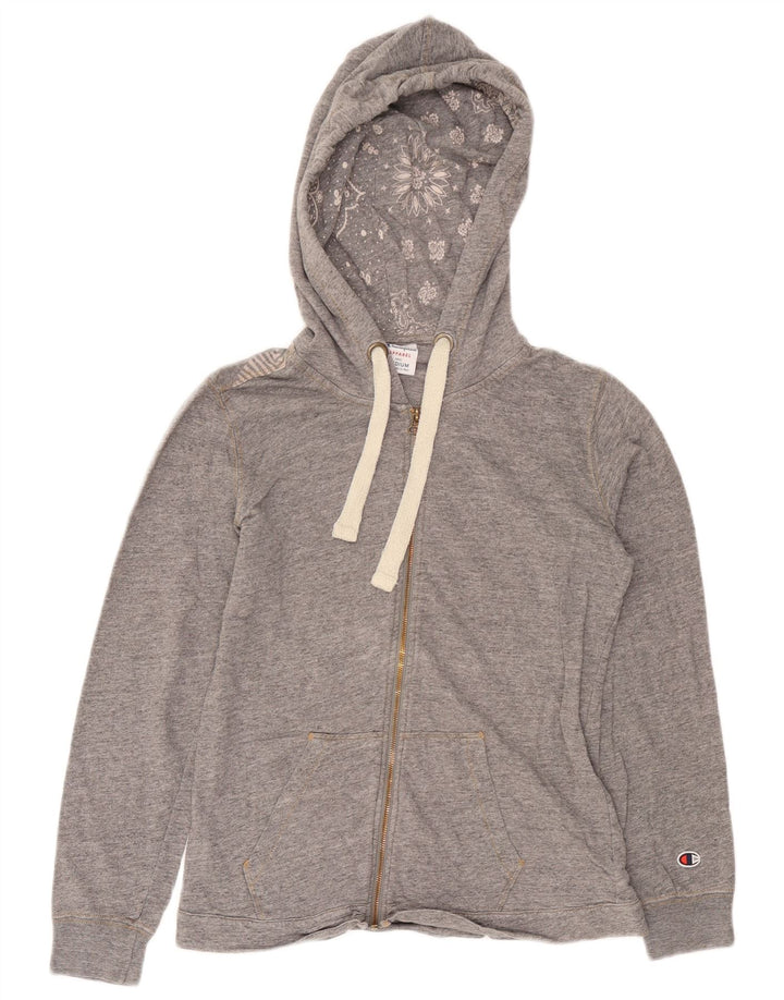 Champion Womens Zip Hoodie Sweater UK 14 Medium Grey