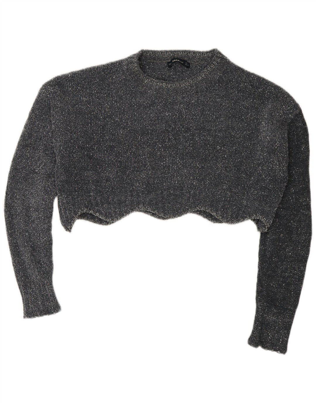 Zara Womens Crop Oversized Crew Neck Jumper Sweater UK 10 Small Grey