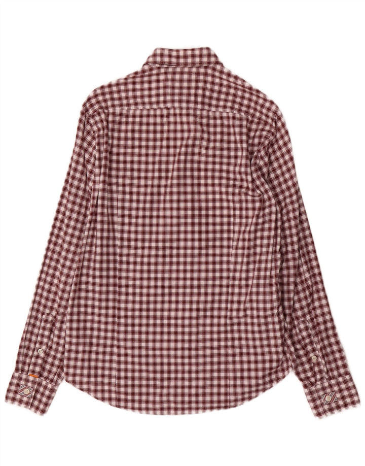 HUGO BOSS Mens Flannel Shirt Small Burgundy Check Cotton