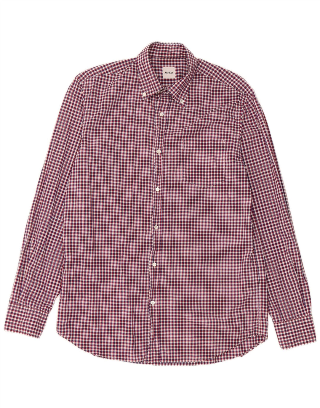 Aspesi Mens Shirt Size 41 16 Large Red Gingham Cotton