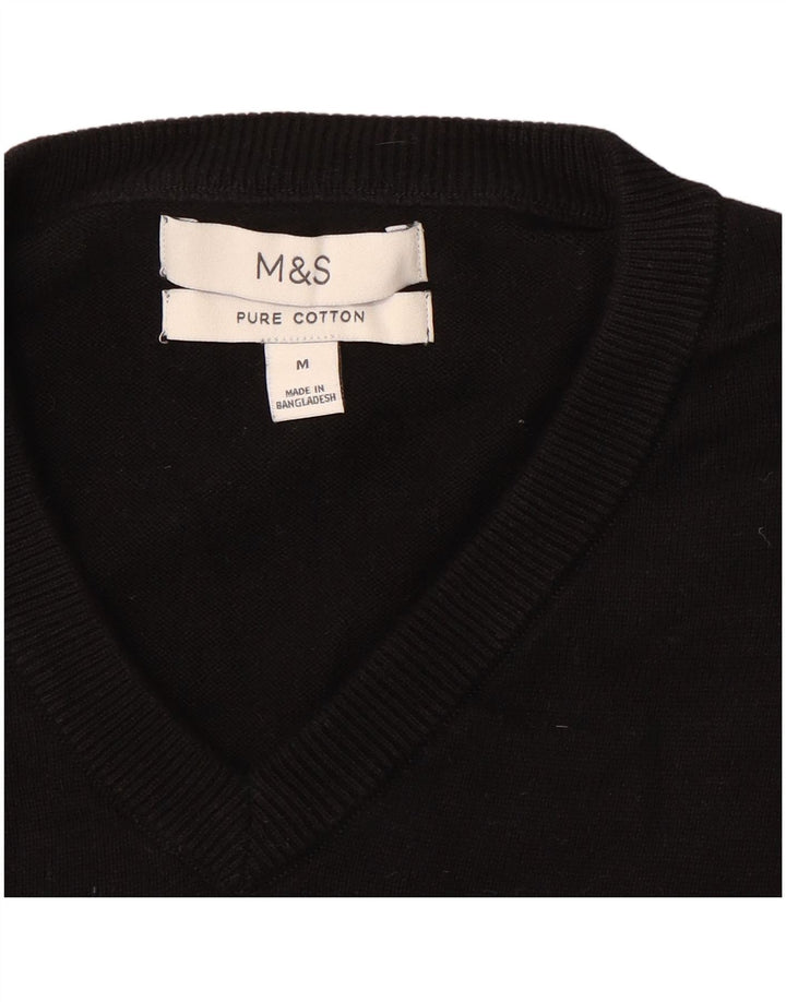 Marks & Spencer Mens V-Neck Jumper Sweater Medium Black Cotton