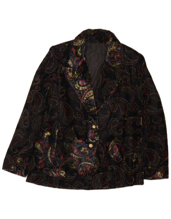 Jachetă vintage din catifea cu 2 nasturi pentru femei UK 12 Medium Black Paisley