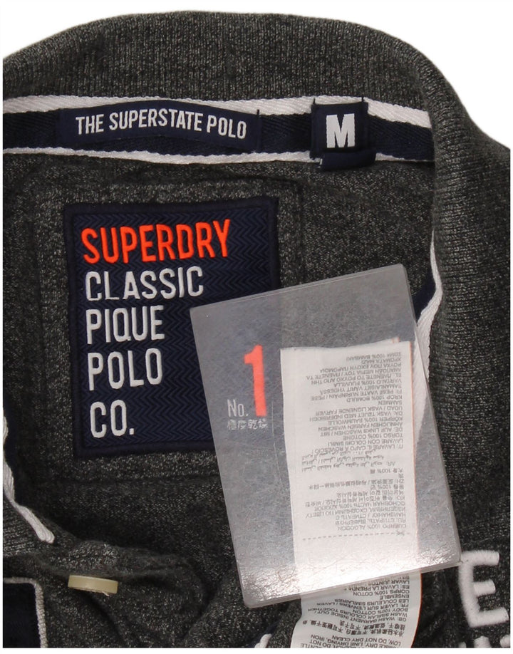 Superdry Klassisk grafisk langærmet poloshirt til mænd mellemgrå bomuld