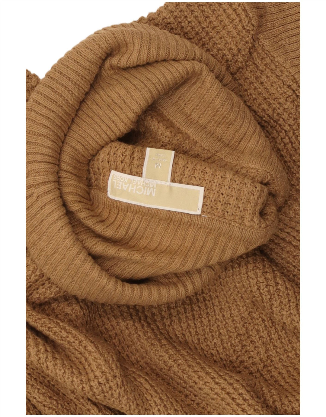 MICHAEL KORS Womens Roll Neck Jumper Sweater UK 12 Medium Beige Cotton