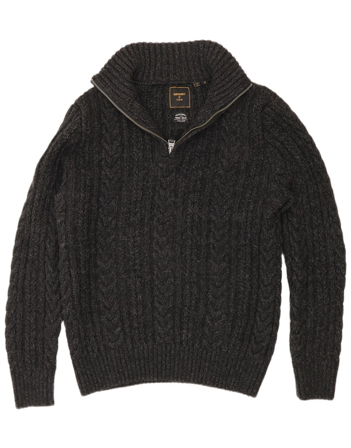 Męski sweter z zamkiem Superdry, średnioszary, akrylowy