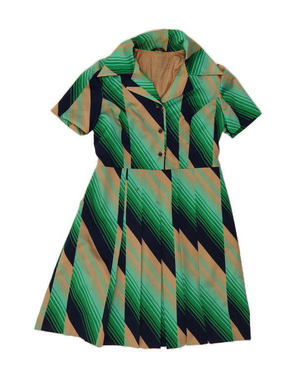 SIRIEM CONFEZIONI Womens Pullover Shirt Dress UK 12 Medium Green Striped