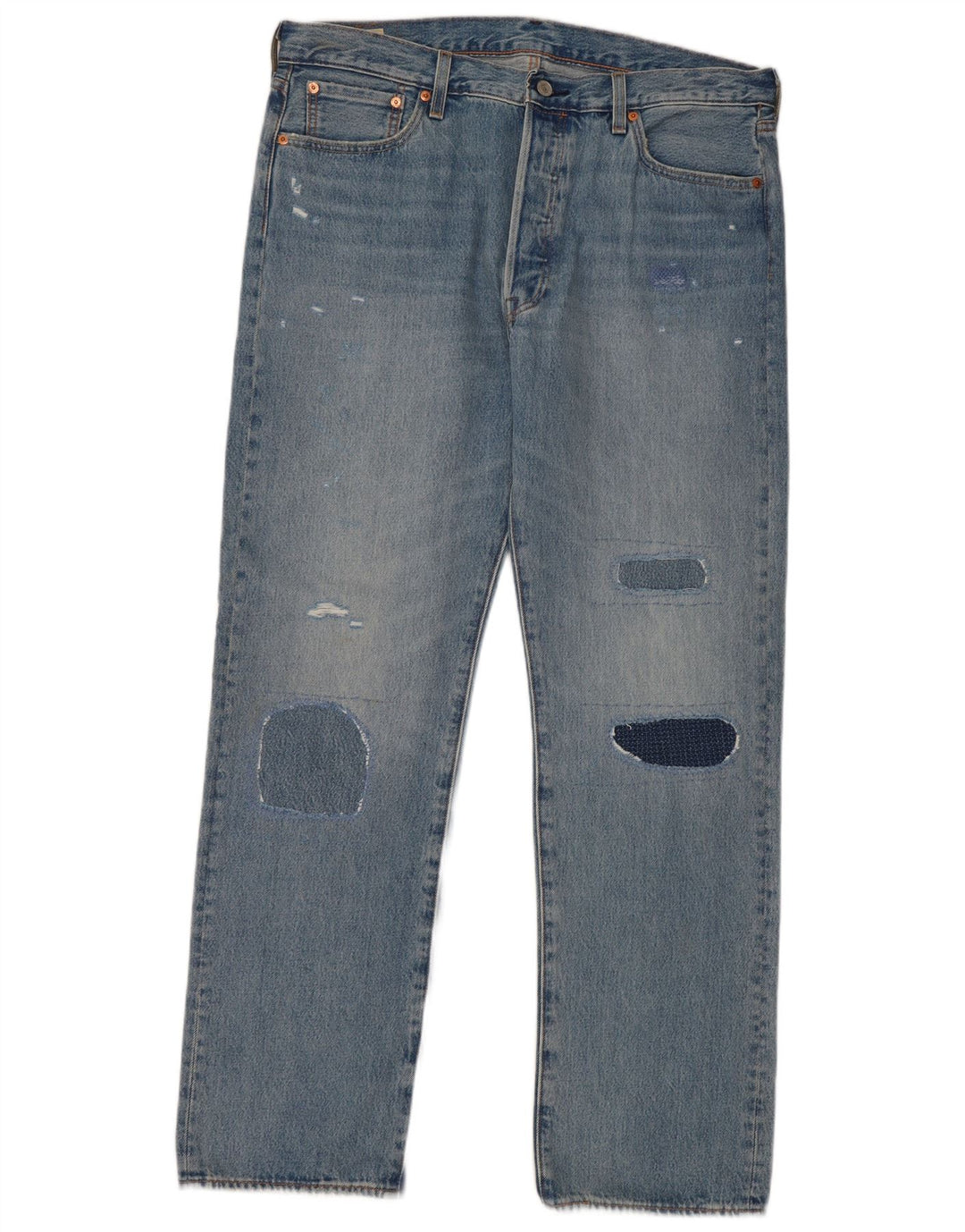 Levi's Herre 501 Straight Jeans W36 L32 Blå Patchwork Bomuld