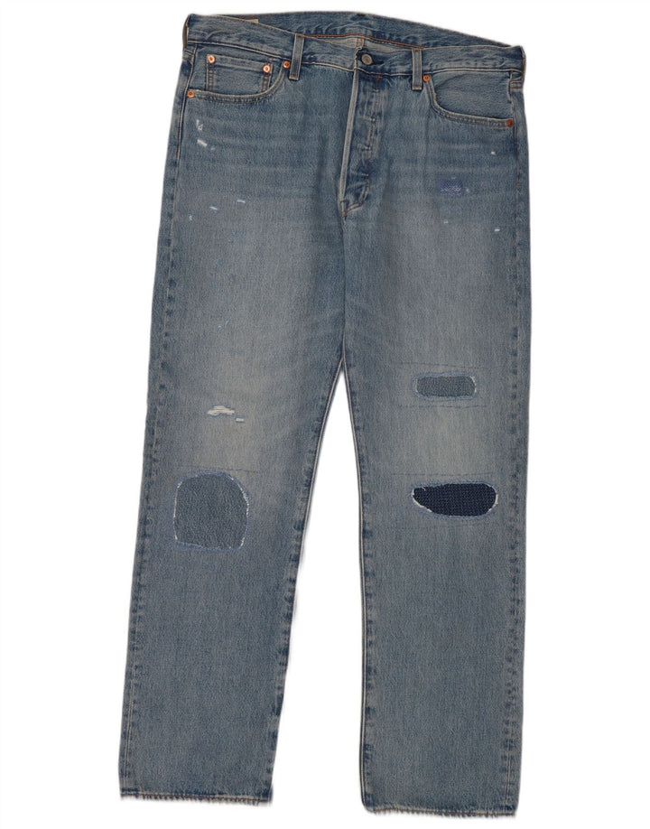Levi's Herre 501 Straight Jeans W36 L32 Blå Patchwork Bomuld
