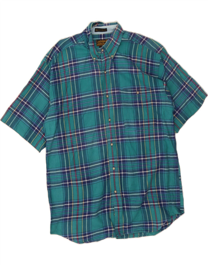 EDDIE BAUER Mens Short Sleeve Shirt Large Blue Check Cotton Vintage Eddie Bauer and Second-Hand Eddie Bauer from Messina Hembry 