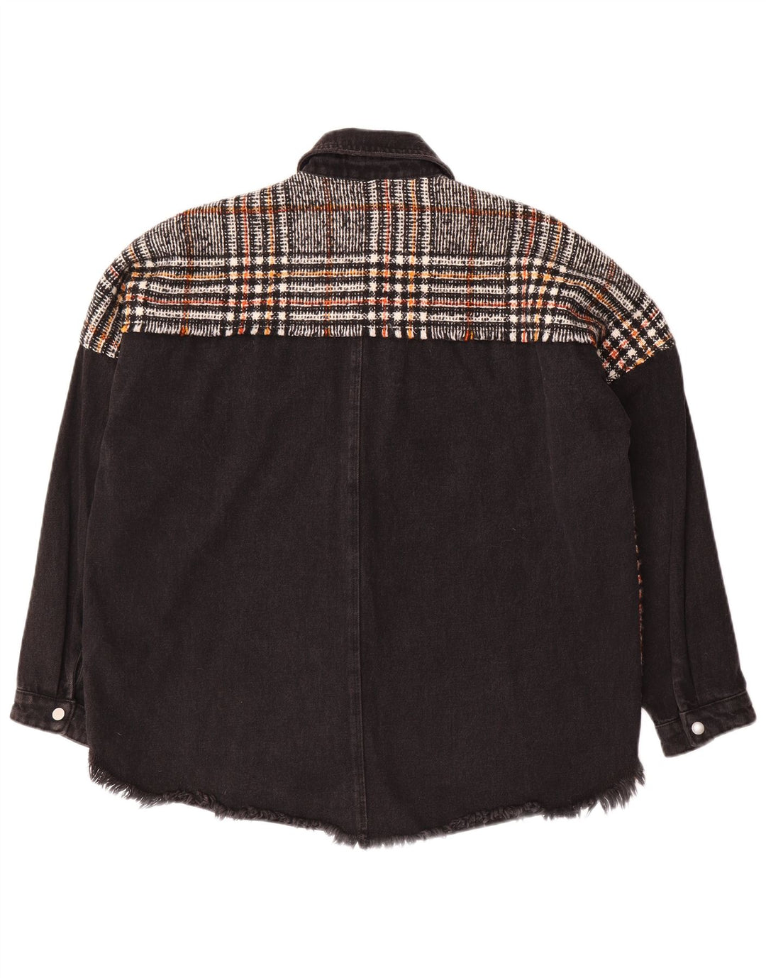 Zara Womens Oversized Denim Jacket UK 10 Small Black Check Polyester
