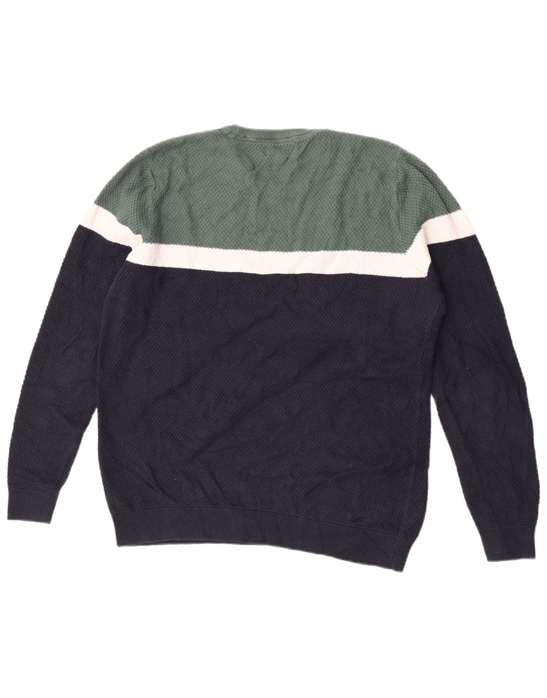 Marks & Spencer Mens Crew Neck Jumper Sweater Medium Navy Blue Colourblock