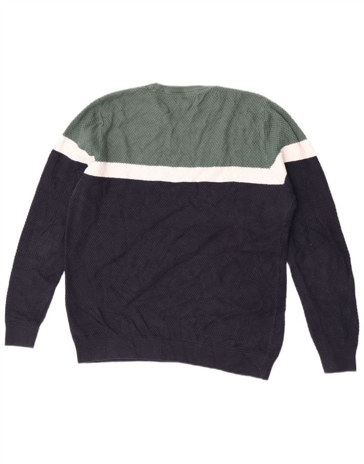 Marks & Spencer Mens Crew Neck Jumper Sweater Medium Navy Blue Colourblock